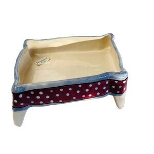 Porcelain Footed Rectangular Candy What Not Dish Red Polka Dots 5 1/2" x‎ 3"